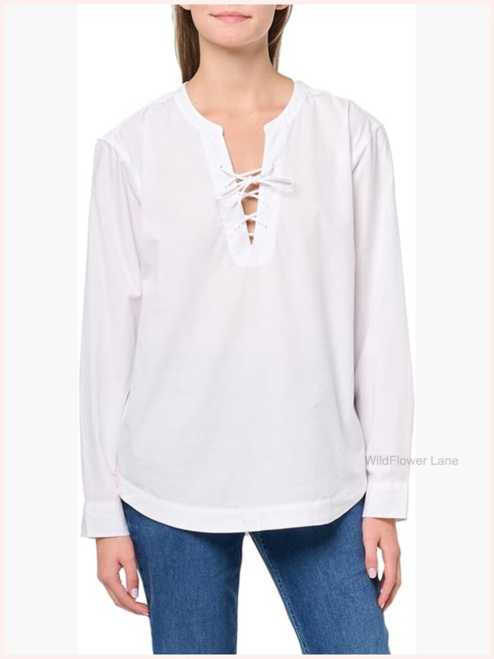 Lace Up Boyfriend Button Down Shirt Long Sleeve Cotton
